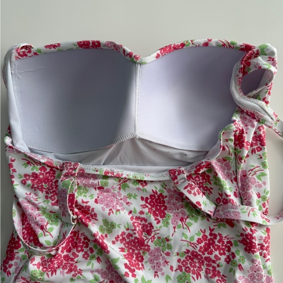 NWT Betsey Johnson Floral One-Piece Swimsuit L Sweetheart Neck Ruched Bandeau - Picture 7 of 11